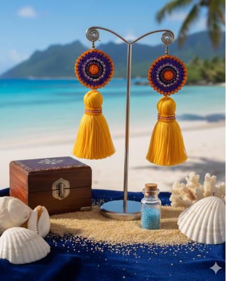 Háčkované  dizajnové náušnice "Perla Indického oceánu"